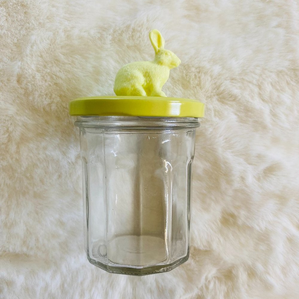 Glass Jar with Yellow Bunny Topper Lid, Farmhouse, Woodland